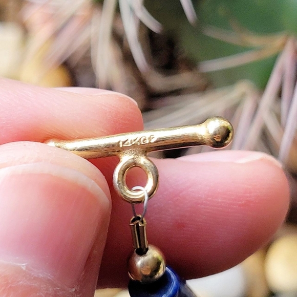 Vintage 14K GF Lapis Lazuli Egyptian Scarab Gemstone Beaded Bracelet - Picture 8 of 8